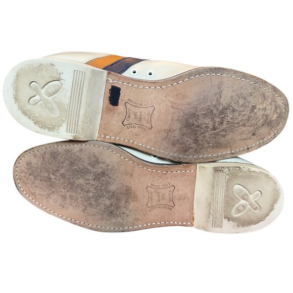 Vintage Striker Beige Split Toe Bowling Shoes Mens Size 10 Rockabilly Steampunk - Picture 11 of 15